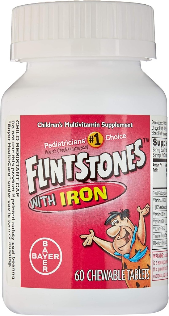 Flintstone Vit W/Iro Size 60s Flintstones Childrens Multivitamin Supplement W/ Iron Chewable Tabs 60 Ct (Pack of 2)