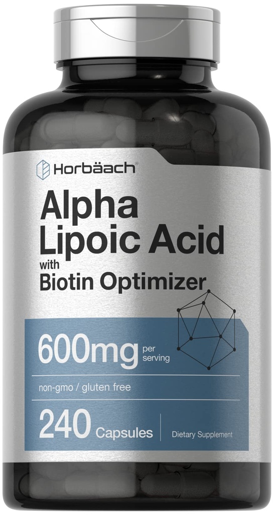 Horbäach Alpha Lipoic Acid 600mg | 240 Capsules | 配有 Biotin 优化剂 | 非GMO 和 Gluten 免费补充剂