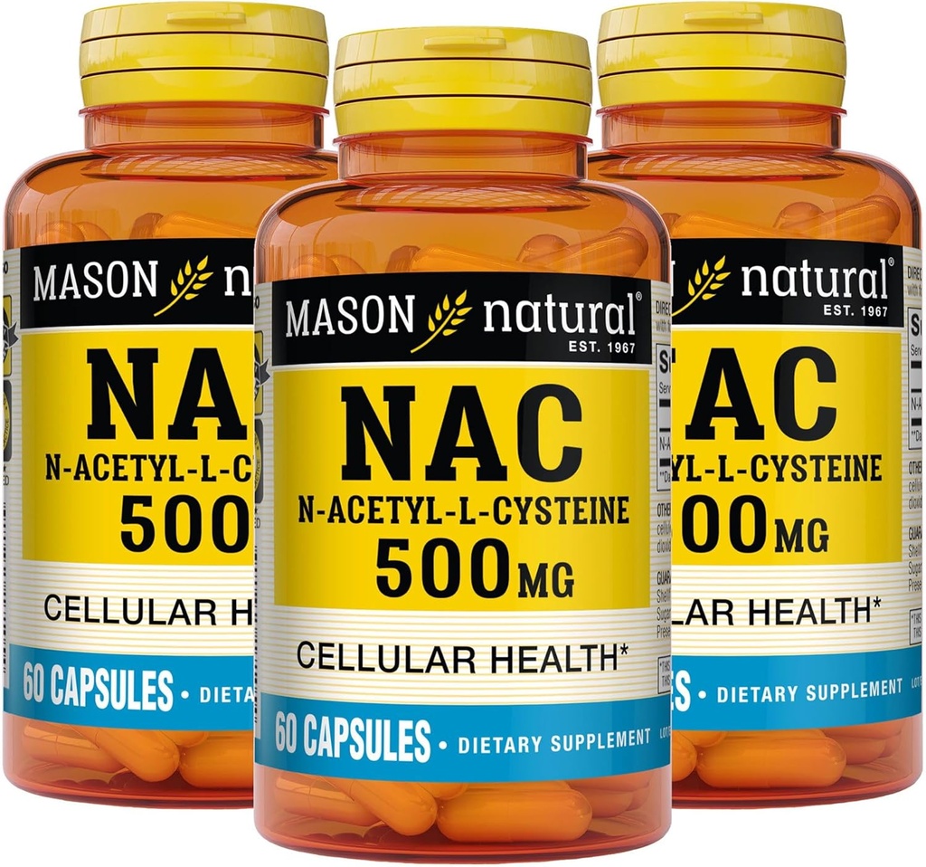 Mason Natura NAC N,Acetyl,L,Cysteine 500 mg, 6 Month Supply, Supports Normal Cellular Health, Immune System Booster for General Wellness, 3 Pack