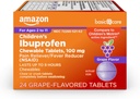 基本护理儿童Ibuprofen Chewwable 片100毫克、葡萄火焰、止痛剂和减少发烧剂(NSAID),用于喉痛、牙痛、头痛和更多,24个计数