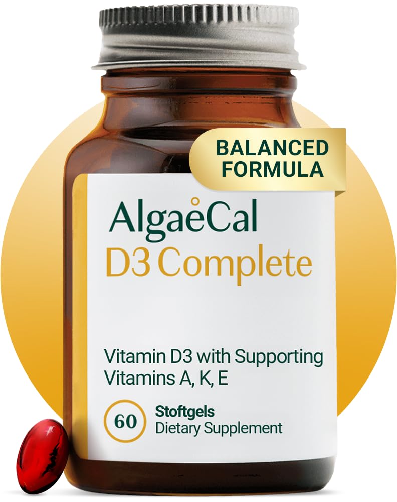 ALGAECAL 4-in-1 维生素 D3 K2 完成 - ADK 维生素补充剂,增强免疫支持和骨质健康与 D3 K2, A, & E - 全体健康与骨质强度,60 易吞软胶,美国制造