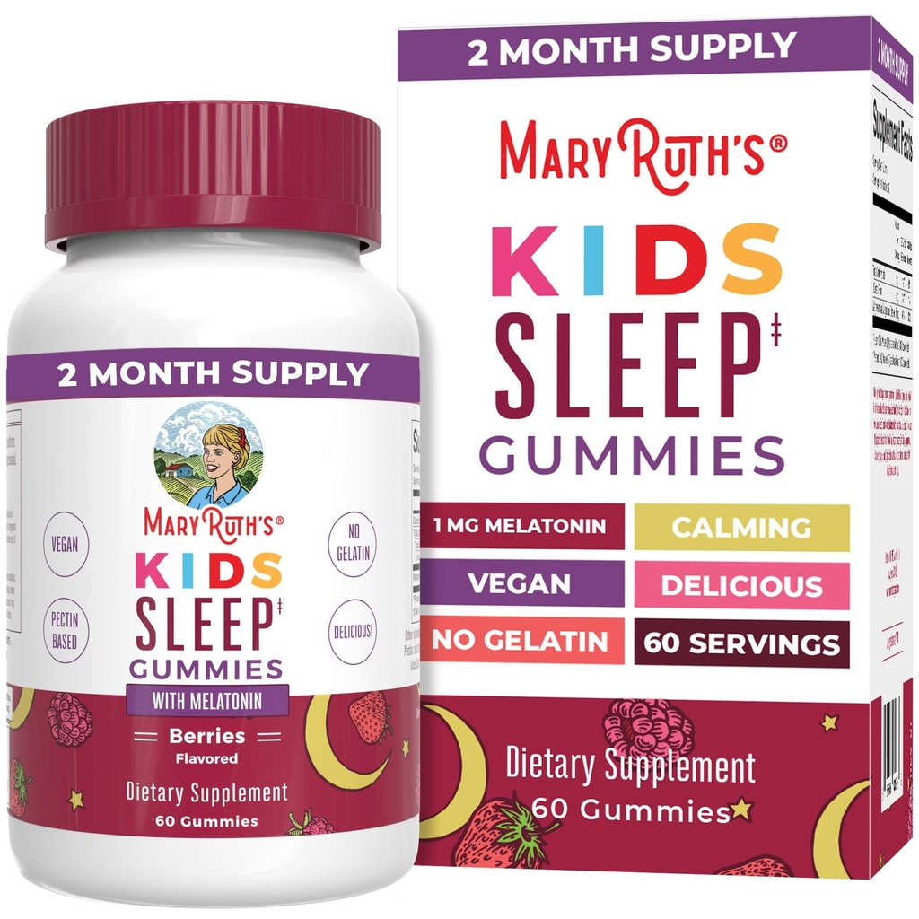MaryRuth Organis Melatonin Gummys for Kids → 2个月供应 → Sleep Gummy for Kids Ages 4+ + → Melatonin 1 mg → 放松与睡眠支持 → Vegan → Gluten Free → 60 Counter