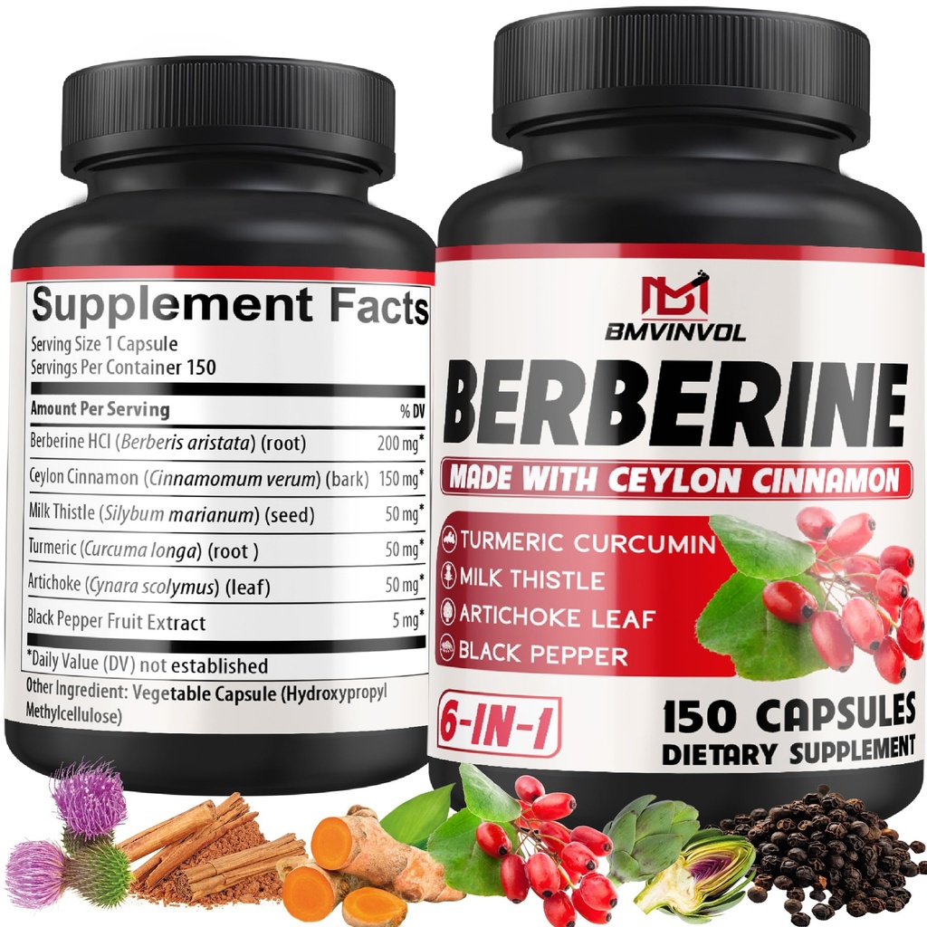 Berberine HCl, 150 Capsules - + 锡兰锡桂,  Tur, 牛奶硝, Artichoke, Black Pepper, Berberine HCI 根辅药 - Immune System