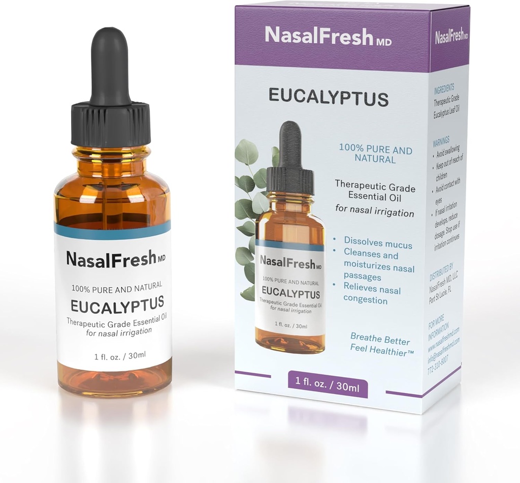 NAALFRESH MD - Eucalyptus 基本石油 - 鼻水灌溉 - 摄入救济 - 鼻水清洗 添加剂 - 高级基本石油 - 清洗和摩擦鼻水通道 - 1oz