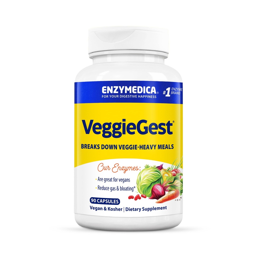 Enzymedica, VeggieGest, 消化酶, 支持不定期的气体和从高纤维食用中减肥, 为 Vegan 和 蔬菜饮食, 消化健康 Ezyme Blend, 90 Counter
