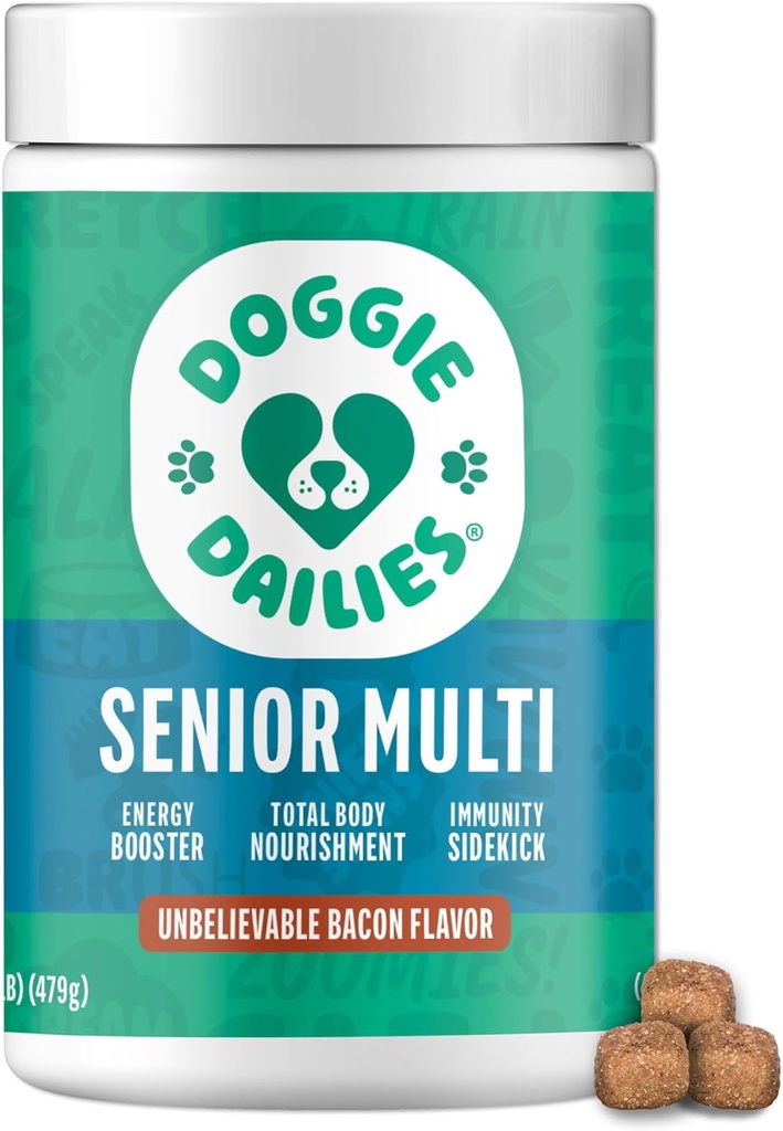 Doggie Dailis 高级基本要求 多维特敏 狗软厨 高级狗 多维特敏 对关节,皮肤和大衣,文摘的营养支持 和 Immune 系统 | Bacon Flavor | 120 计数