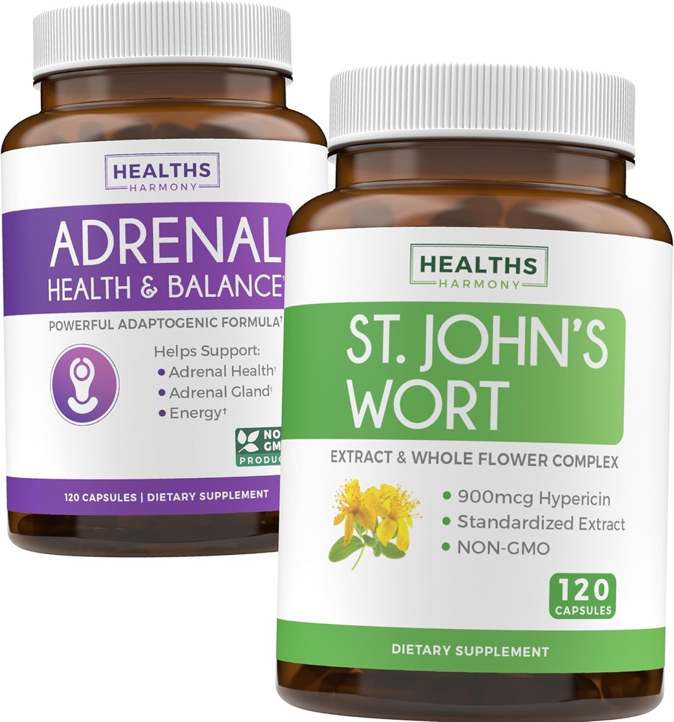 肾上腺素 & St. John's Wort (4- Month Supplement) Mood 和谐包 - 肾上腺素支持 L-Tyrosine (120 Capsules) & St. John's Wort with Powerfil 900mcg Hypericin 500mg per Capsule (120 Capsules)