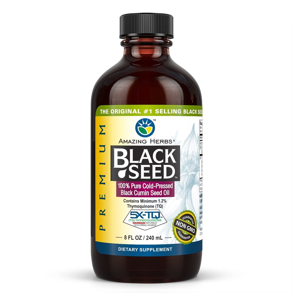惊人的草药 黑种子油 - Gluten Free, non GMO, Cold pressed Nigella Sativa Aids in Digestive Health, Immune Support, Brain 函数 - 8 Fl Oz