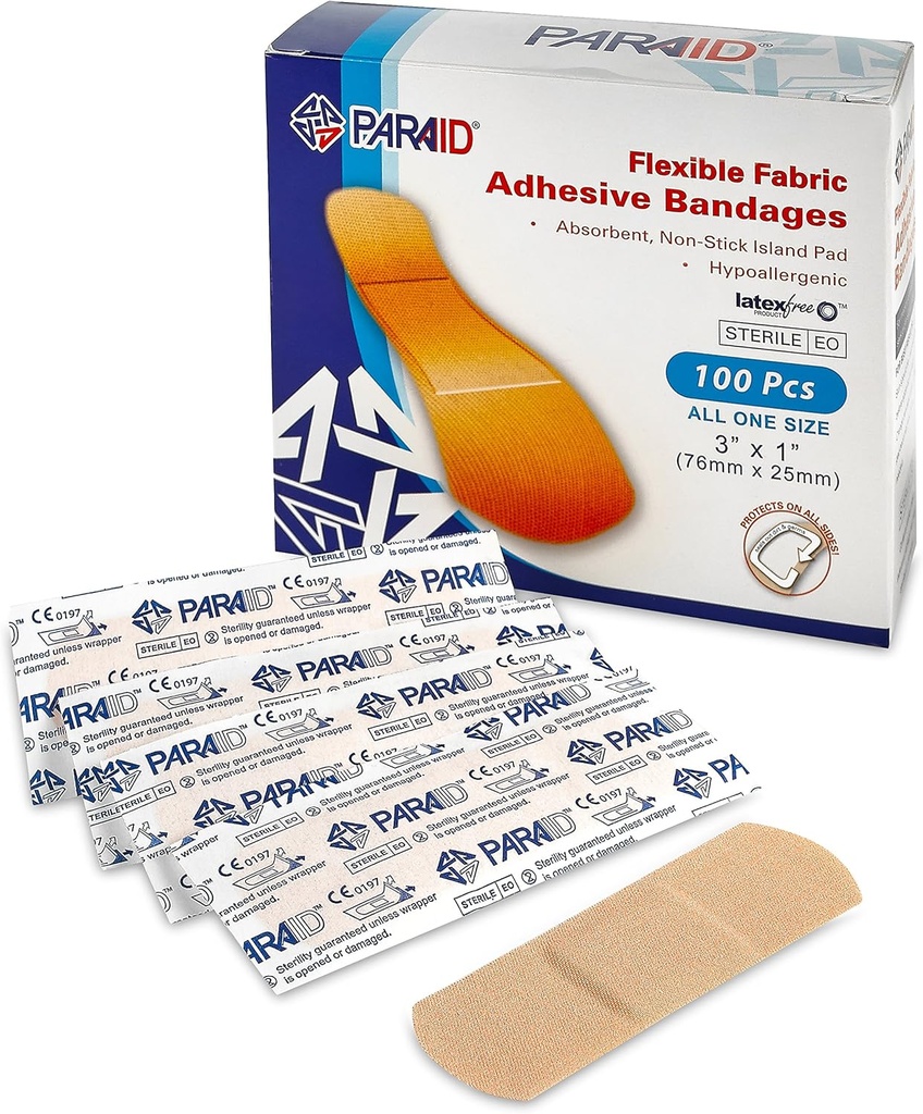 弹性纤维筋 - Flex Fabric Adhesive Bandages Finging-Tip Bandages Knuckles和缩略图 用于手指护理和保护伤员免受感染 - (100个伯爵盒)