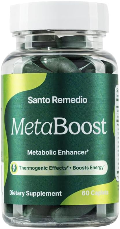 Santo Remedio MetaBoost,饮食补充,Metabolic增强剂,提供热致效应,增加卡罗里烧,绿茶(热致生),铬和钙,60片,蔬菜