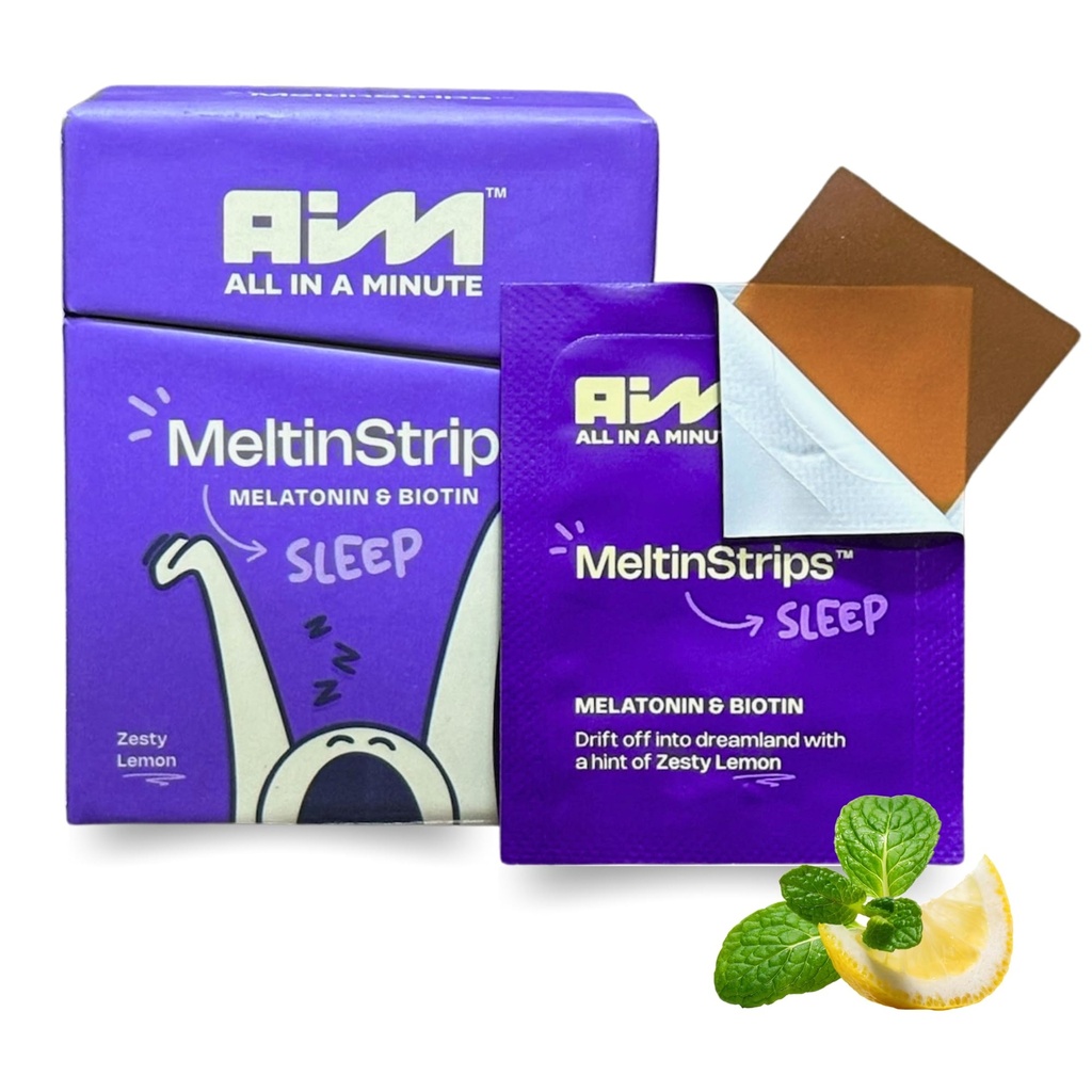 MeltinStripsTM 快速动作睡眠带 5 mg Melatonin, Biotin, Valerian Root, Lemon Balm & Chamomile 天然睡眠援助 – 减少毛发瀑布 → Vegan, 糖自由 → Zesty Lemon Flavor 30 条