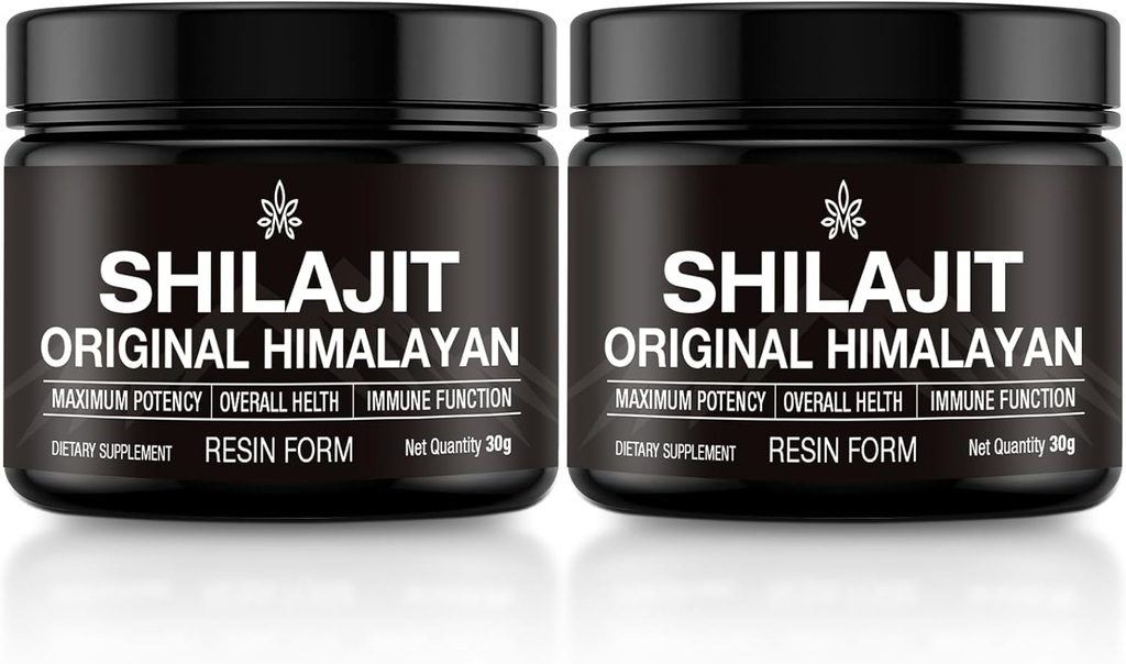 Shilajit纯喜马拉雅有机物Shilajit Resin 黄金等级 富尔维奇酸的男女100%纯 Shilajit,85+ Trace Minerals,能源实验室测试,免疫支持,30克(2包)