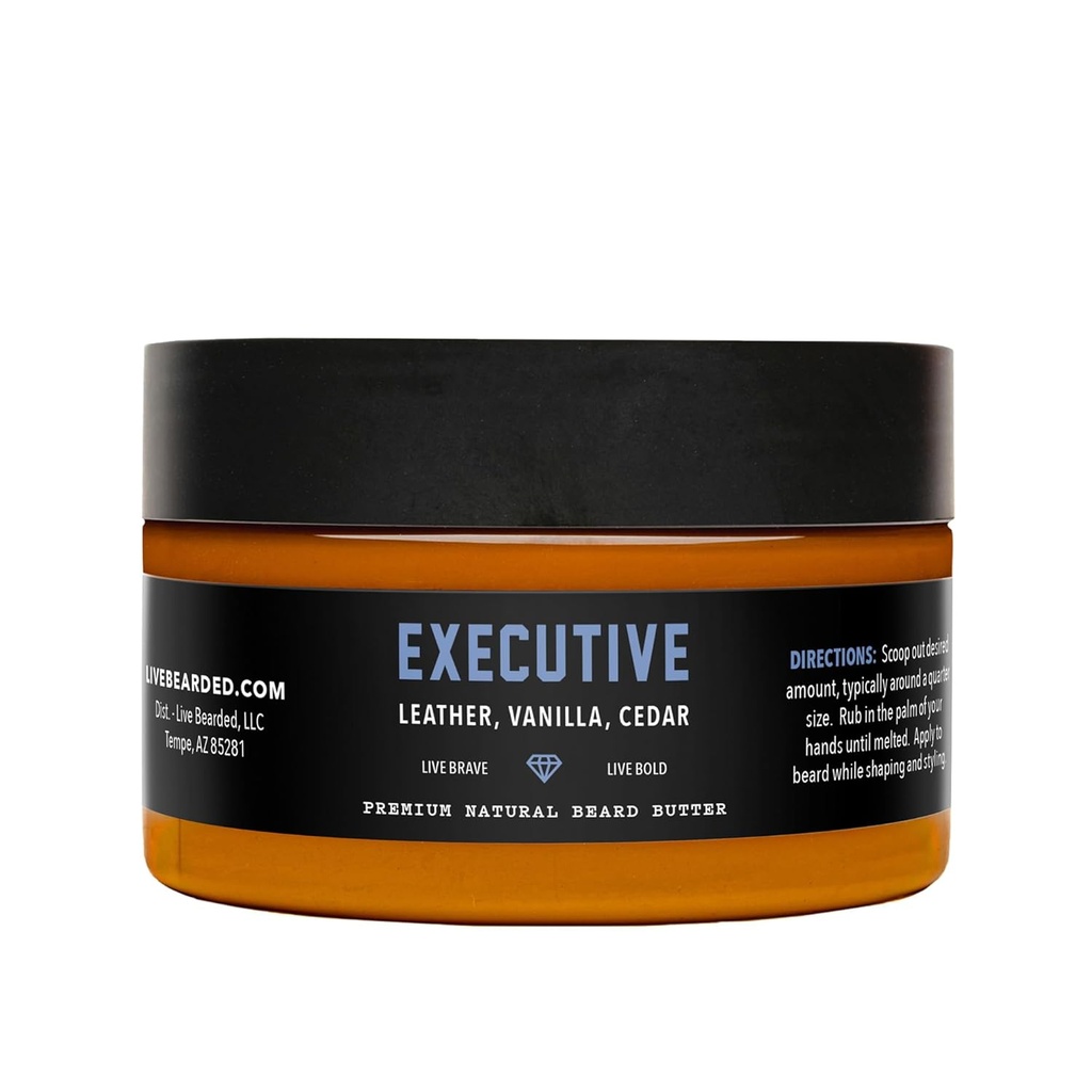 Live Bearded Beard Butter, 3 fl oz - 在美国制造 - 全自然休假条件者与Shea Executive Scent - Cedar, Vanilla