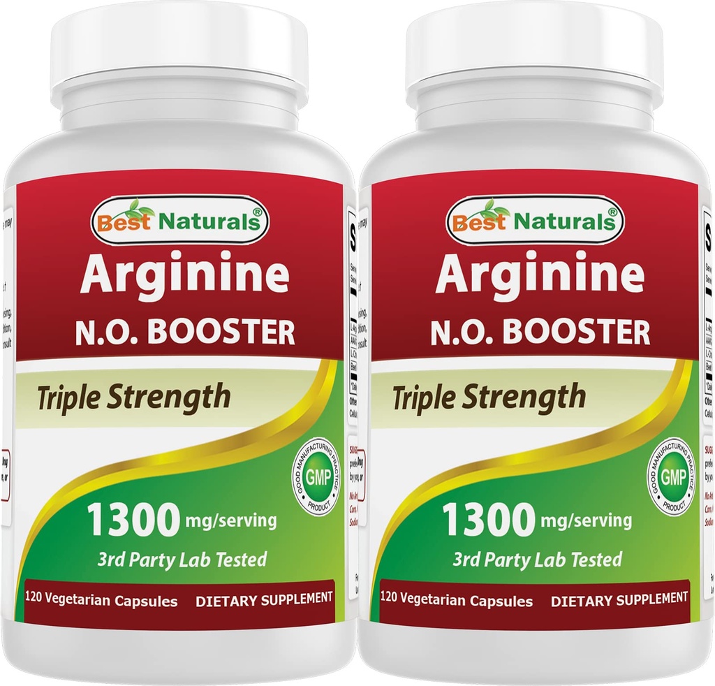 Best Naturals L-Arginine NO Booster 三重强度 1300 mg 服务 120 Veg Capsules (120 Counter (Pack of 2))