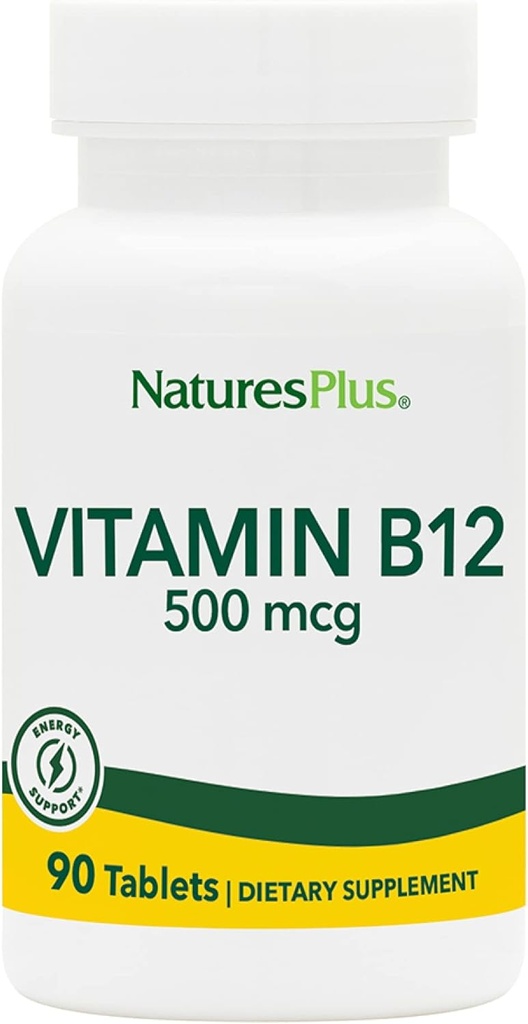 Natures Plus Vitamin B12(甲基乙醇) - 500 mcg,90 植物药片 - 高概率红血球支持 - 自然能量促进器,促进整体健康 - 无胶 - 90 服务