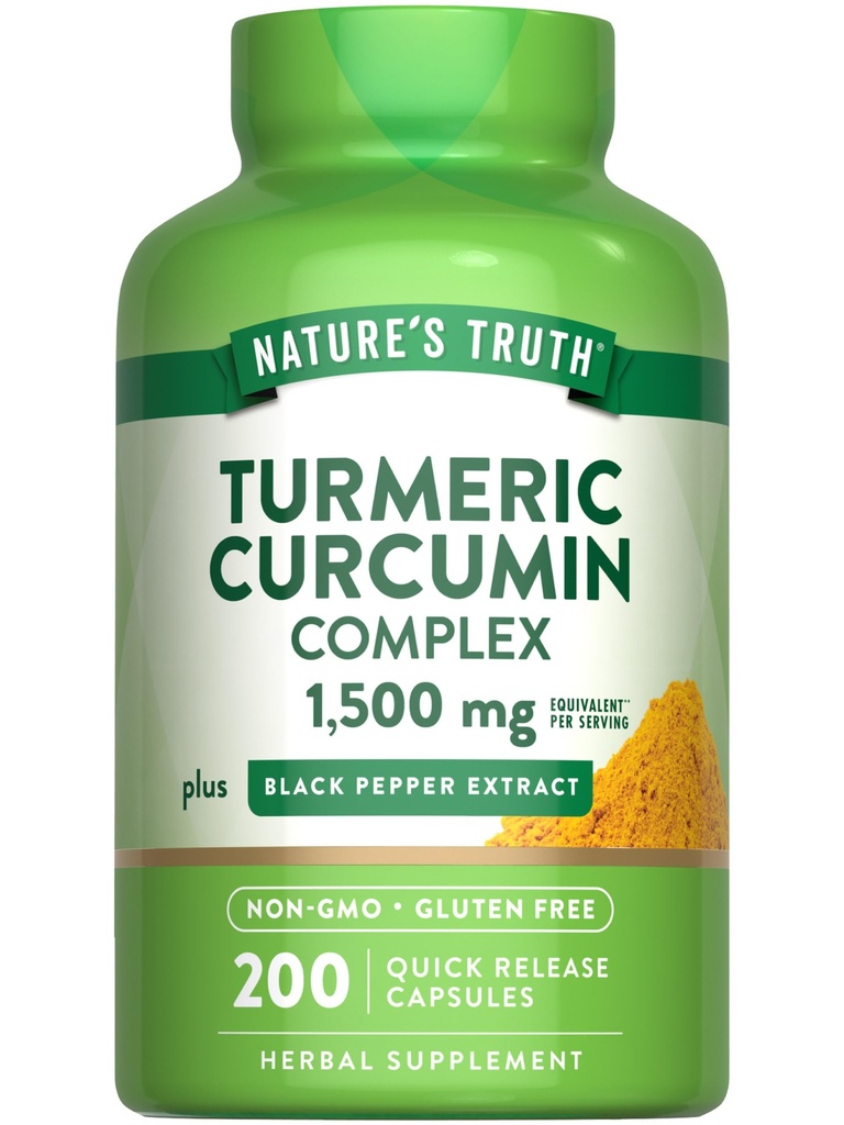 Nature's Truth Turmeric Curcumin Complex | 1500mg | 200 Capsules | 与黑胡椒  Extract  Extract | | 非 GMO & Gluten 免费补编