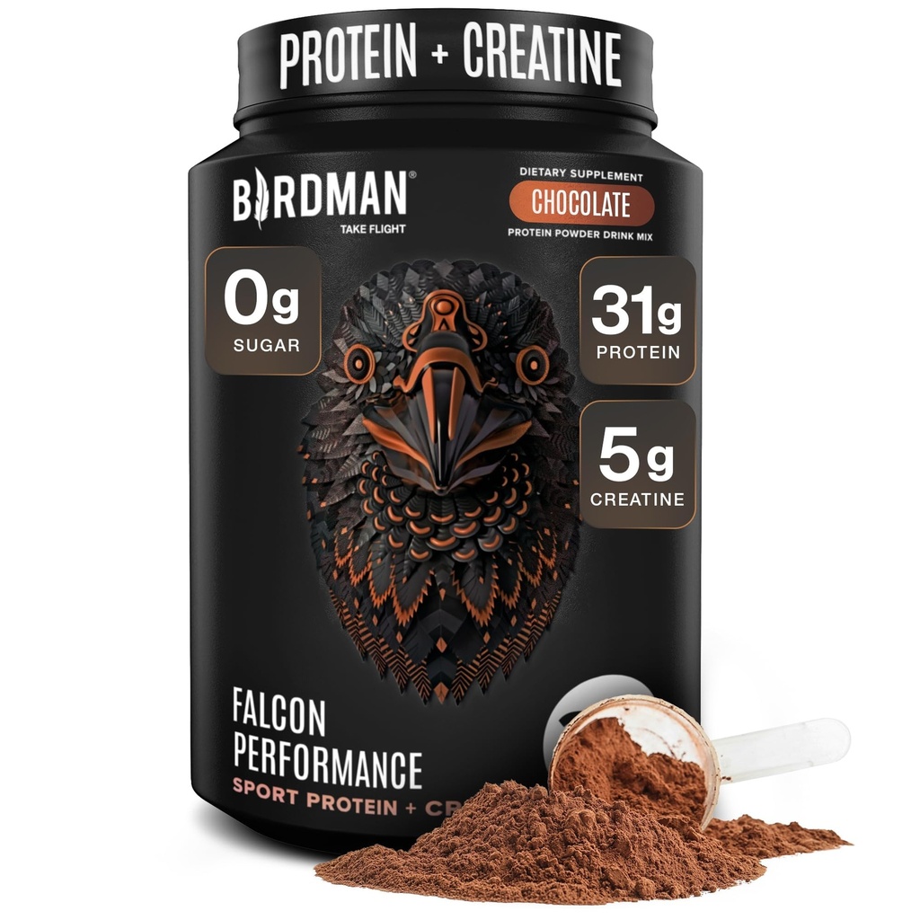 Birdman Performan Perform Vegan 蛋白粉, 31g 蛋白质, 5g Creatine, 5g BCAA, Probiotics, 电解质, 预工作, 低卡布, 无糖乳制品, 植物巧克力蛋白 19 服务