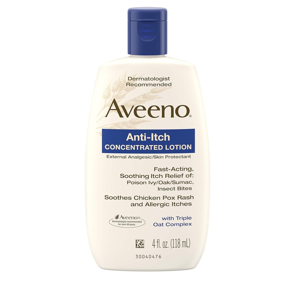 Aveeno Anti-Itch 将Lotion与Calamine和Triple Oat Complex, 皮肤保护剂用于快速消除Ivy、昆虫Bites、鸡痘和 Alergic Itches, 4 f.