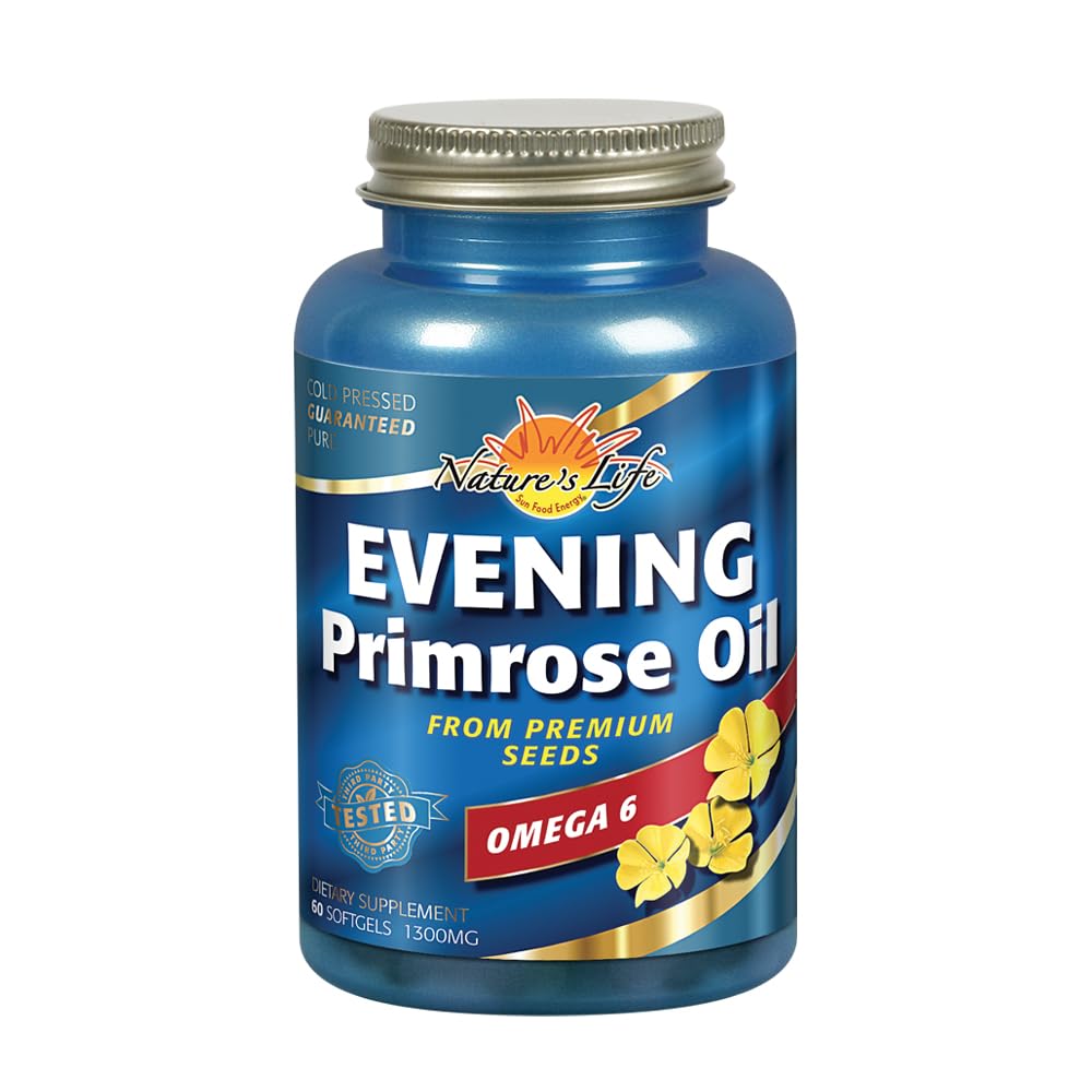 自然生活晚报 Primrose Oil 1300 mg | PMS 和 更年期平衡 支持妇女 | Skin Health 60ct