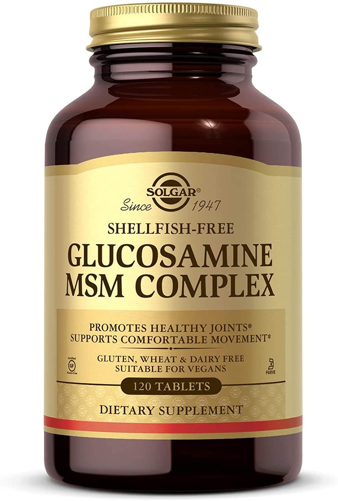 Solgar Glucosamine MSM Complex, 120块牌匾 - 促进健康的关节 - 支持运动和灵活性的范围 - 支持Collagen - 壳鱼 - 无壳 - Gluten Free, Dairy Free, Kosher - 40 services