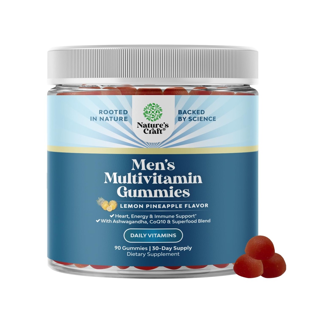 Natures Craft Men's Multivitamin Gummys with Superfood Complex - Daily multivitamin for Men Gummys with CoQ10 and Ashwagandha for Energy and Imune Supports - 成人Gummy 基本矿物公司