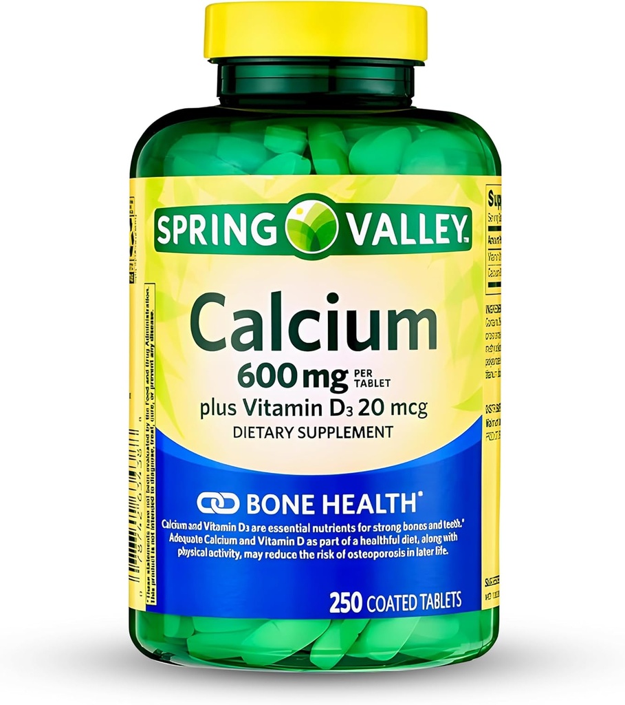 Spring-Valley Calcium 补充-Calcium 600毫克,加维生素d3,用于加强骨骼健康-250片
