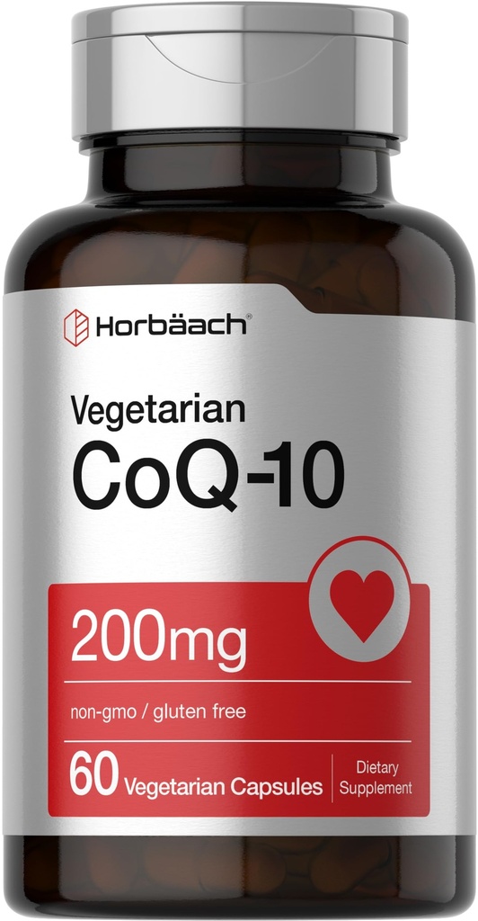 Horbäach CoQ10 200mg 与黑辣椒提取器 QQ 60 Capsules QQ Vegetarian, Non-GMO, Gluten 免费补充