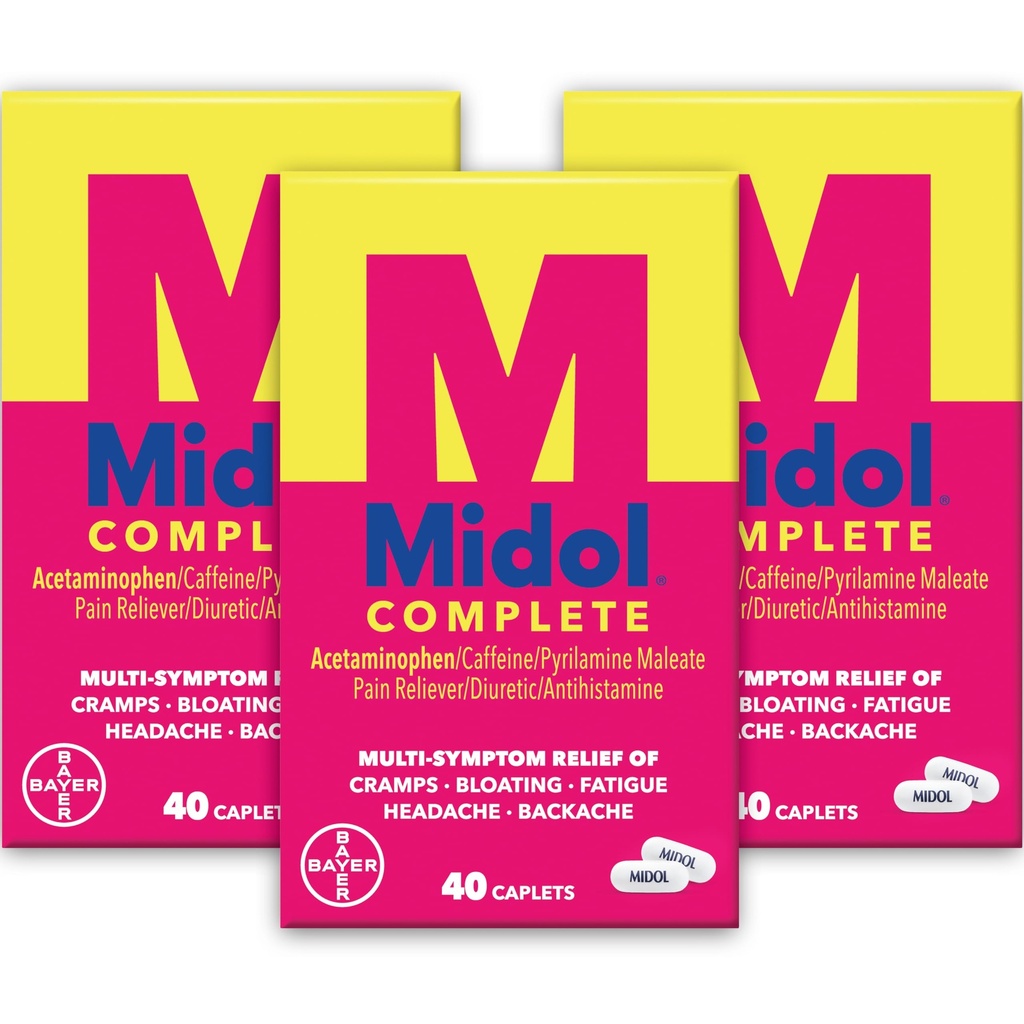 Midol 完整的月经疼痛缓解卡片,有Acetaminophen用于周期性结扎,月经症状缓解卡片 - 40 Counter (Pack of 3) (Package May Vary)