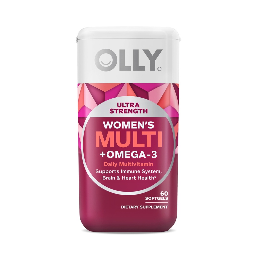OLLY 超强女性多软胶,整体健康和免疫支持,Omega-3s,铁,维生素A,D,C,E,B12,Daily Multivevitamin,30日供应-60计.
