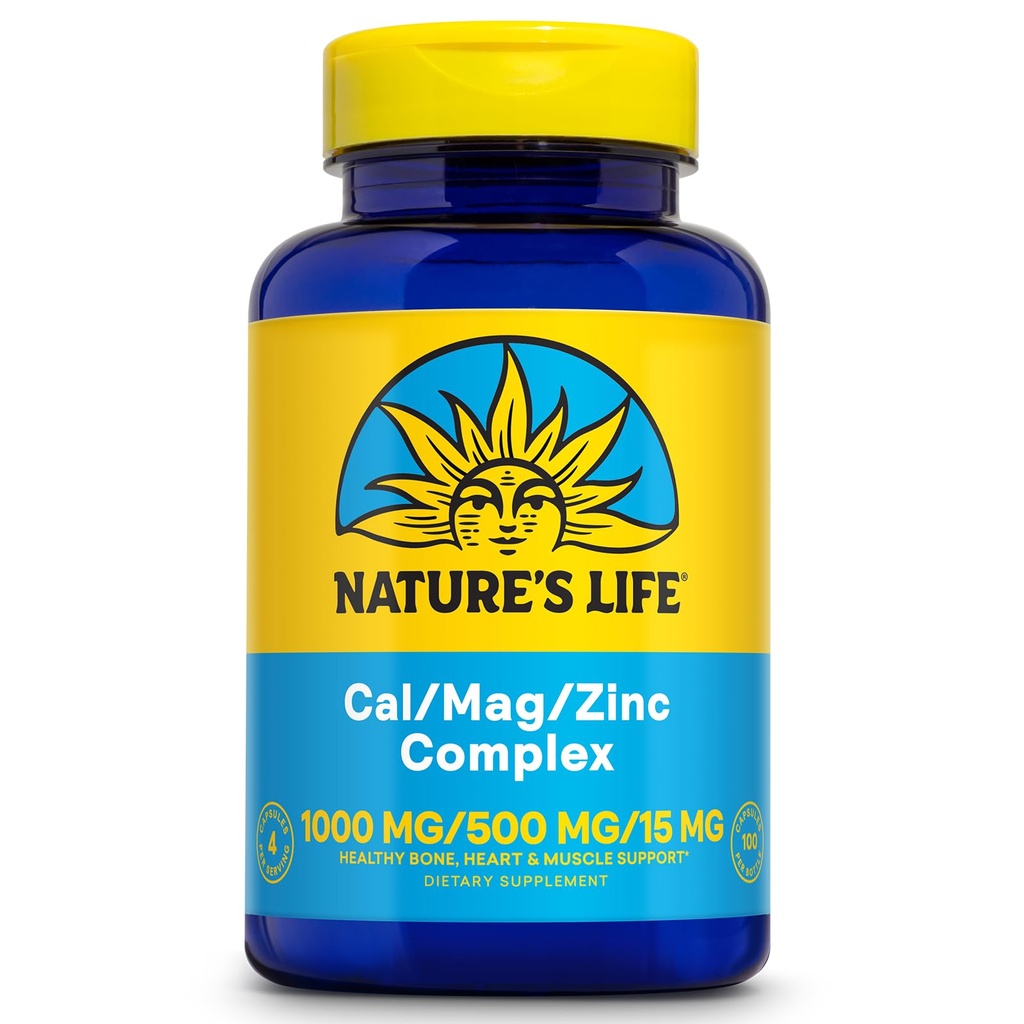 NATURE的Life Cal Mag Zinc Complex 1000mg / 500mg / 15mg - 镁锌钙补充 w/维生素D和Boron - 骨质健康,肌肉和心脏健康支持,60日保障,25 Servi,100 caps