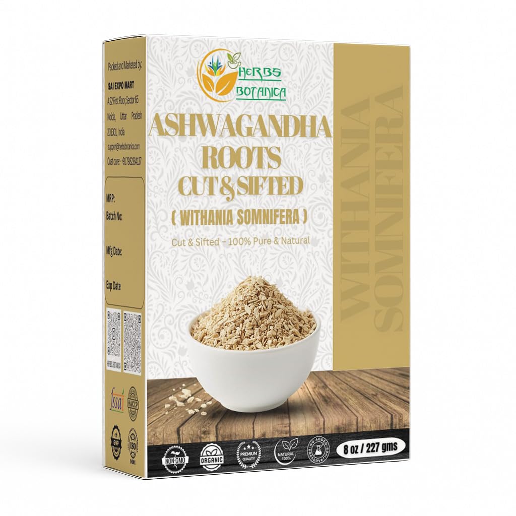 草药 Botanica Ashwagandha 根叶茶叶 草药茶叶补充剂 Ashwagandha 茶叶补充剂 Withania Somnifera 草药支持和强力 3-5毫米切口 8 Oz包