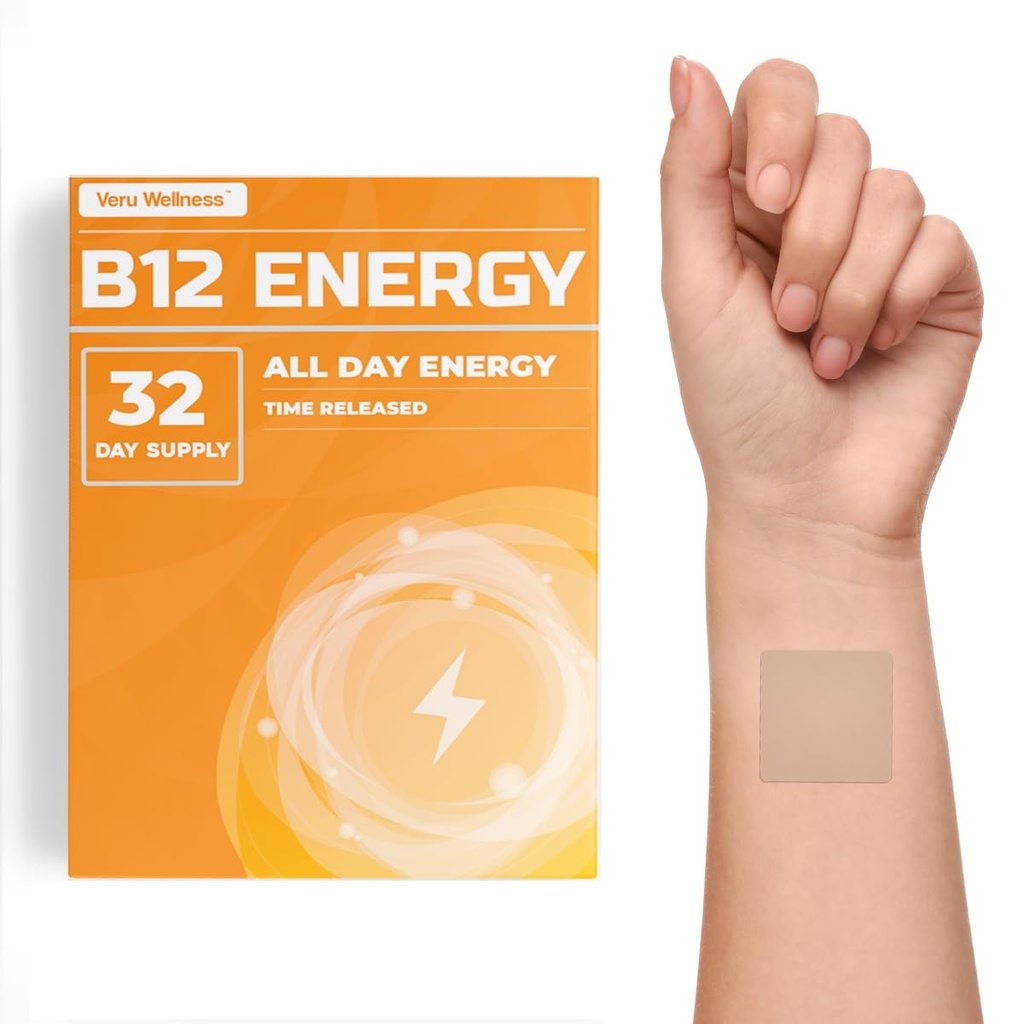 Veru Wellness B12 能源补丁 - 能源,焦点 - B12,C,B6,铁,瓜拉纳和加西尼亚坎博吉亚 - 外部 只使用 -- 32 个数