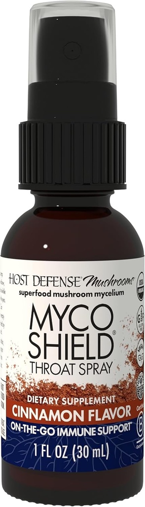 主机 Defense MycoShield Throat Spray - 免疫健康支持 - 与Chaga, Reishi, Turkey Tail & More - On - The - Go Immune支持 - 肉桂火焰, 1 fl oz (71 services) *