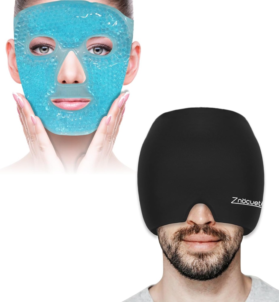 ZNÖCUETÖD Gel Beads冰面面具 头痛、毛绒眼、红和米格赖恩头痛救济帽、头冰包包装 冷却Gel冰面