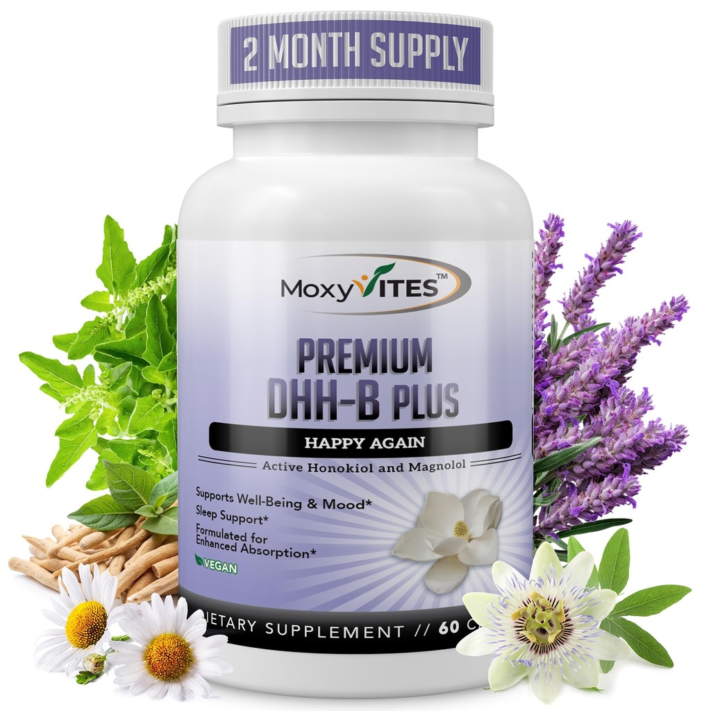 MoxyVites DHH-B 补编 - Bioactive Honokiol Magnolia 树皮提取 细胞健康 有机体 Ashwagandha & Herbs,高强度 60 Vegan Capsules, 2个月供应,非转基因生物