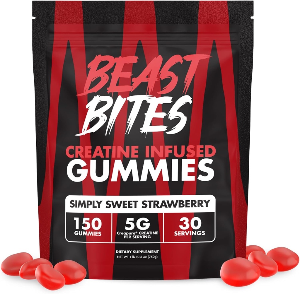 BEAST BITES - 克里塔丁浸泡液 - 5g Creapure Creatine Monohydrate Pervice - NSF体育认证 - 30名服务员