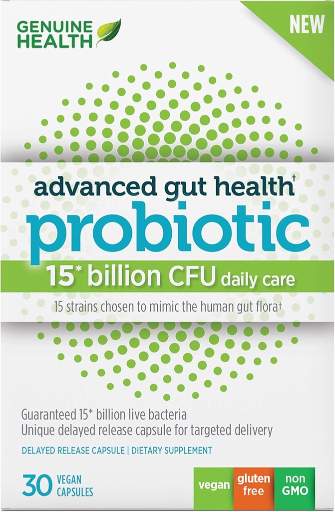 真正的健康 高级 Gut 健康 Gentle-Care Probiotic, 帮助促进消化,胃肠和 Gut 健康, 多步公式, 30 Capsules