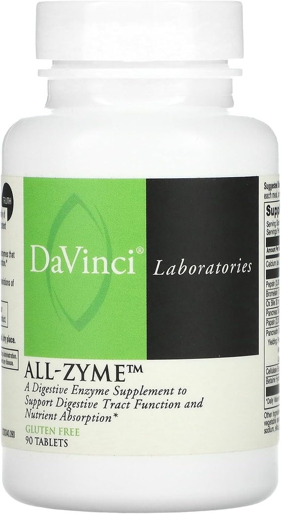 Davinci实验室 — All-Zyme、蛋白质酶和消化酶补充、Bloating、气体、便秘和联合健康、非GMO成份,90块