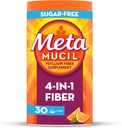 Metamucil 4 in 1 Daily Fiber Supplement Powder, Fiber Powder for 消化健康和规律*,无糖,橙色,天然来源的Psyllium Fiber,30 茶叶
