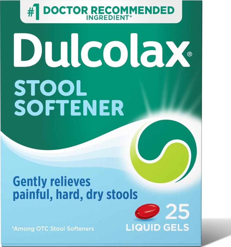 Dulcolax Stool 软化剂 氧化液 Gel Capsules, 软化剂 Tentle Capitation Relief for Hard, Dry Stools, Docusate Sodium 100 mg, 25 mg