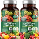 2-Pack N1N Premium 有机绿色超级食品,水果和蔬菜[28 强壮的原料] 自然补充 阿尔法尔法, Beet Root & Tart Cherry for Energy, 豁免,文摘, 120 Ct