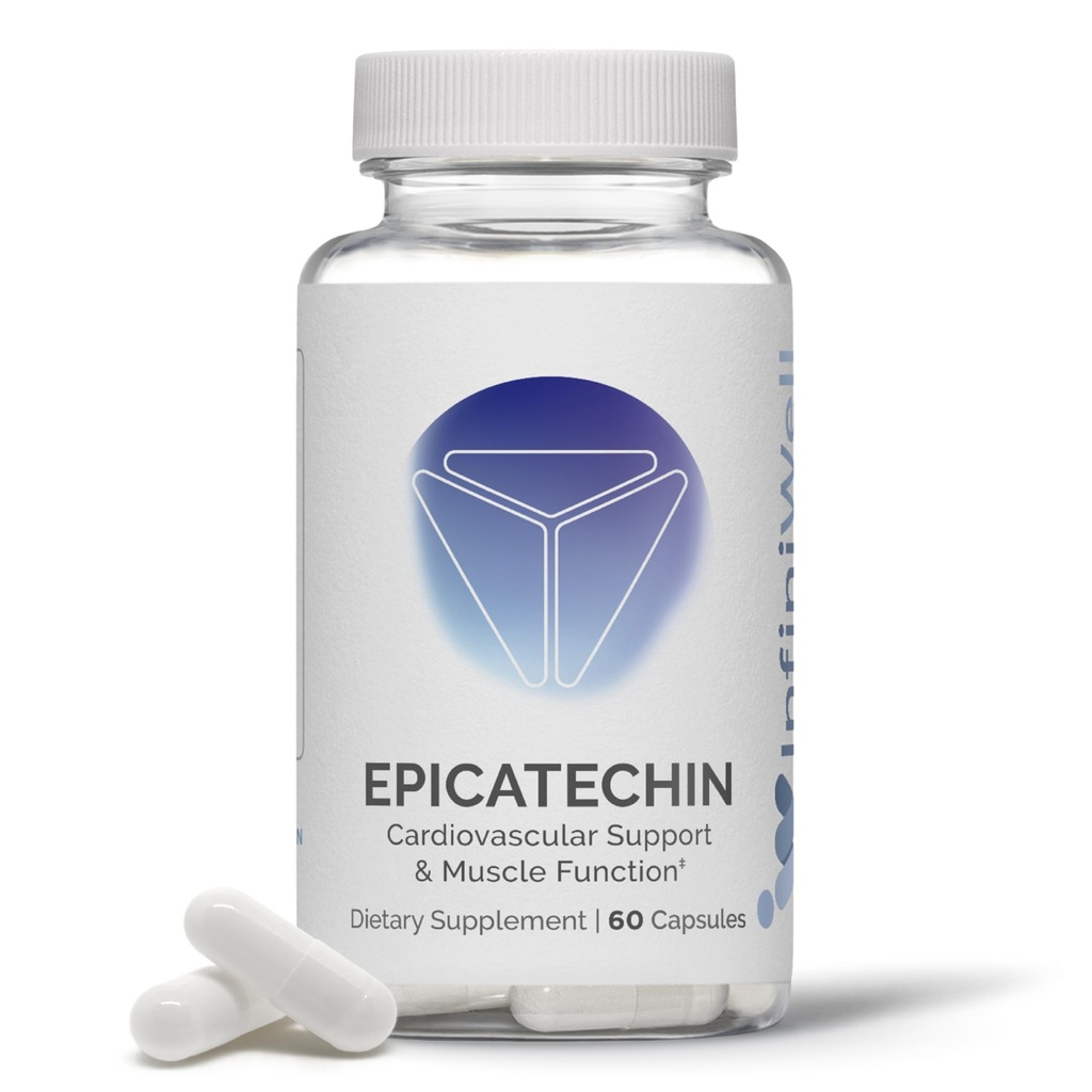 InfiniWell Epicatechin 补编 - 支持肌肉建筑和硝基氧化物生产 - 促进健康的蛋白质合成、锻炼回收、抗氧化剂支持和认知功能(60 Capsules)