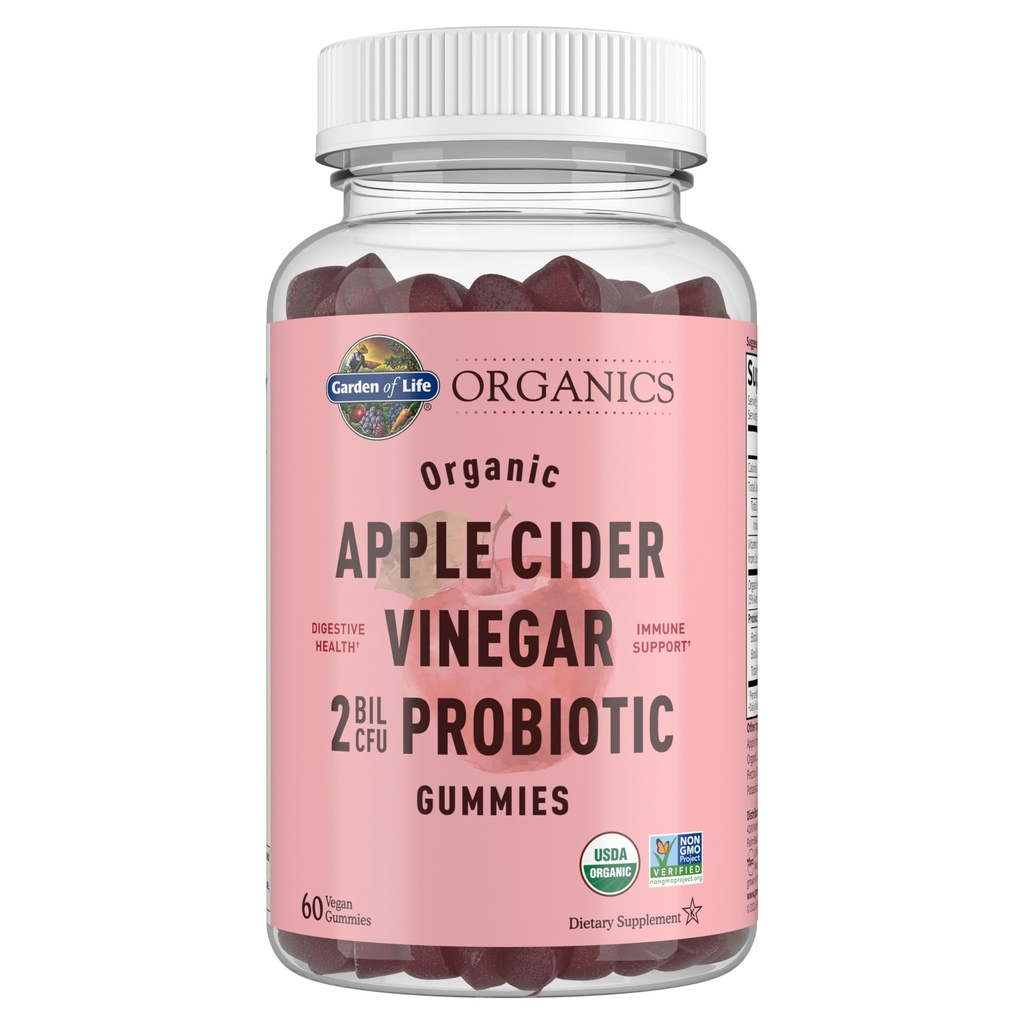 生活花园 苹果苹果苹果醋 亲生胶 USDA 有机ACV Gummy Vitamins, 2亿 CFUs, 全食维生素 B12-60 Vegan, Non-GMO Gummys for Digestion and unition