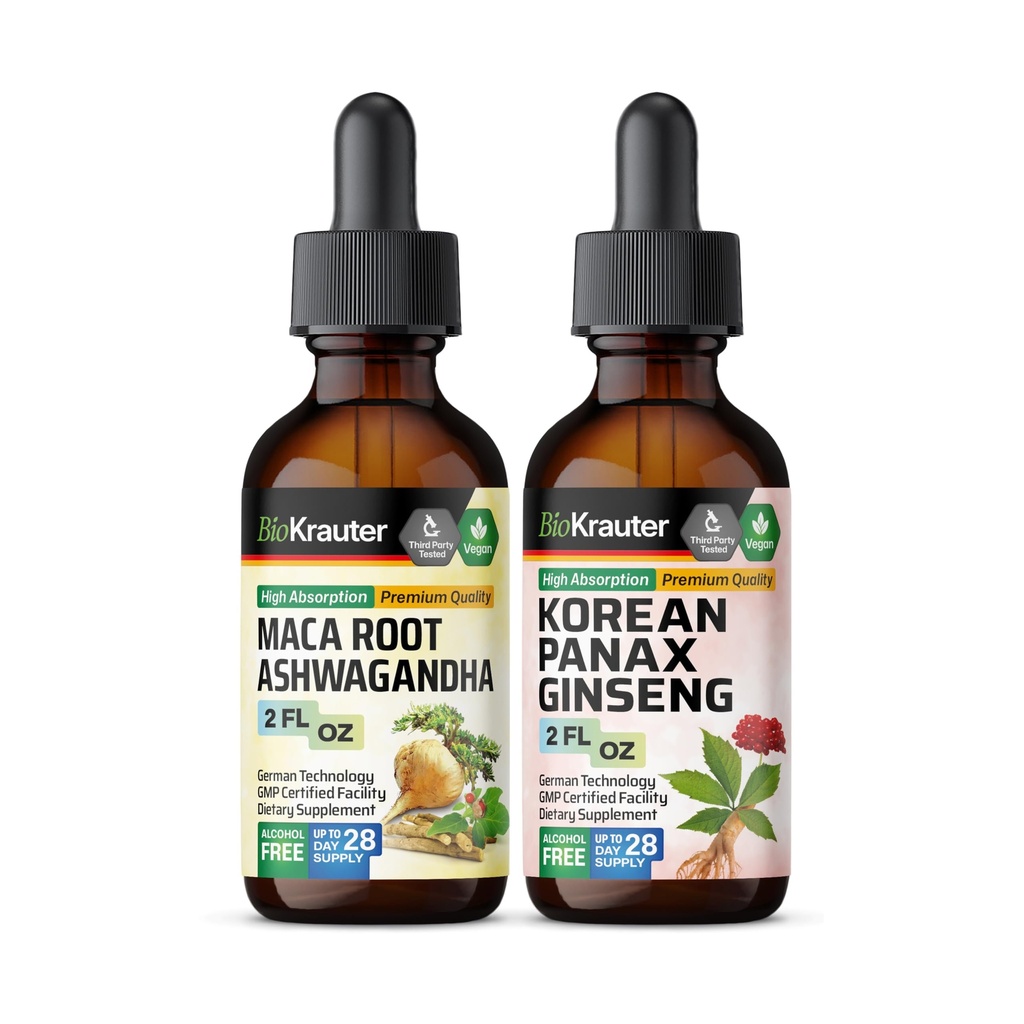 BIO KRAUTER Maca Root Ashwagandha Tincture 2 Fl. Oz. & 韩语Panax Ginsen Tincture 2 Fl. Oz.