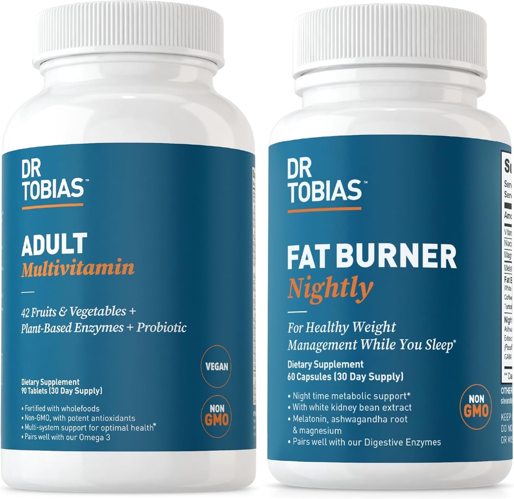 Tobias Fat Burner博士晚间和成人多维特敏支持能源,豁免和代谢,与Ashwagandha. 42 配有抗生素的水果和蔬菜、绿咖啡豆提取、非GMO、30天供应