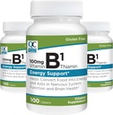 质量选择 维生素B1 Thiamin 100 mg 能量支持,神经系统功能,和脑健康 维生素补充片,100 Bottles(3 Pack)