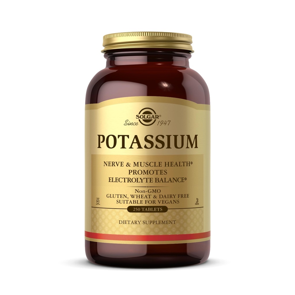 Solgar Potassium - 250块药片 - Nerve & Muscle Health,促进电解平衡 - Vegan, Gluten & Dairy Free, Kosher - 250 series