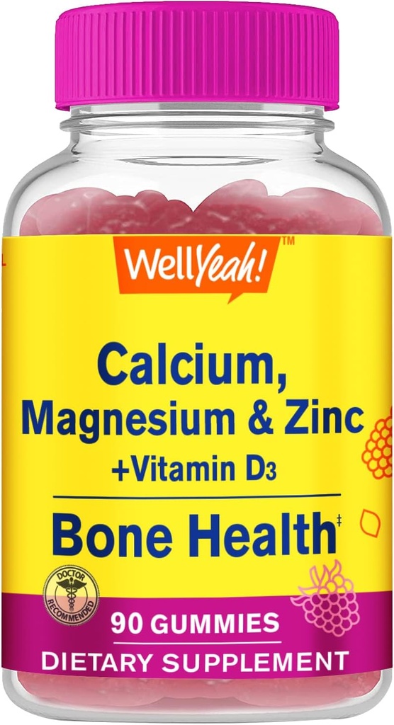 钙 镁 锌 + 维生素 D3 Gummys 由Wellye → Bone, 肌肉和神经健康支持, IMune 支持 → 男女 → Gluten Free, 非 GMO → Raspberry Flavor → 90 Counter