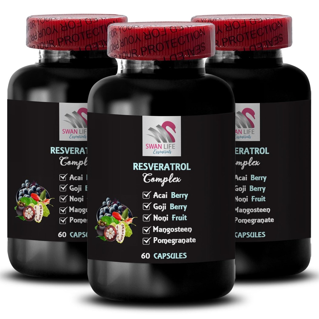 Berry 福利 - RESVERATROL COMLEX - 每日抗氧化剂、Acai Berry 力 、 长莓靴、葡萄皮靴、石榴酸盐能源、Goji Berry 力 、水力因子 3瓶 180 Capsules