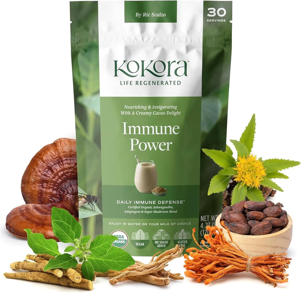 Immune Power - 有机Ashwagandha 根粉混合剂 - 包括 Cordyceps & Reishi 蘑菇 - 支持健康免疫反应 * - Vegan, Gluten Free, no Added Sugar - 30 services - 120g